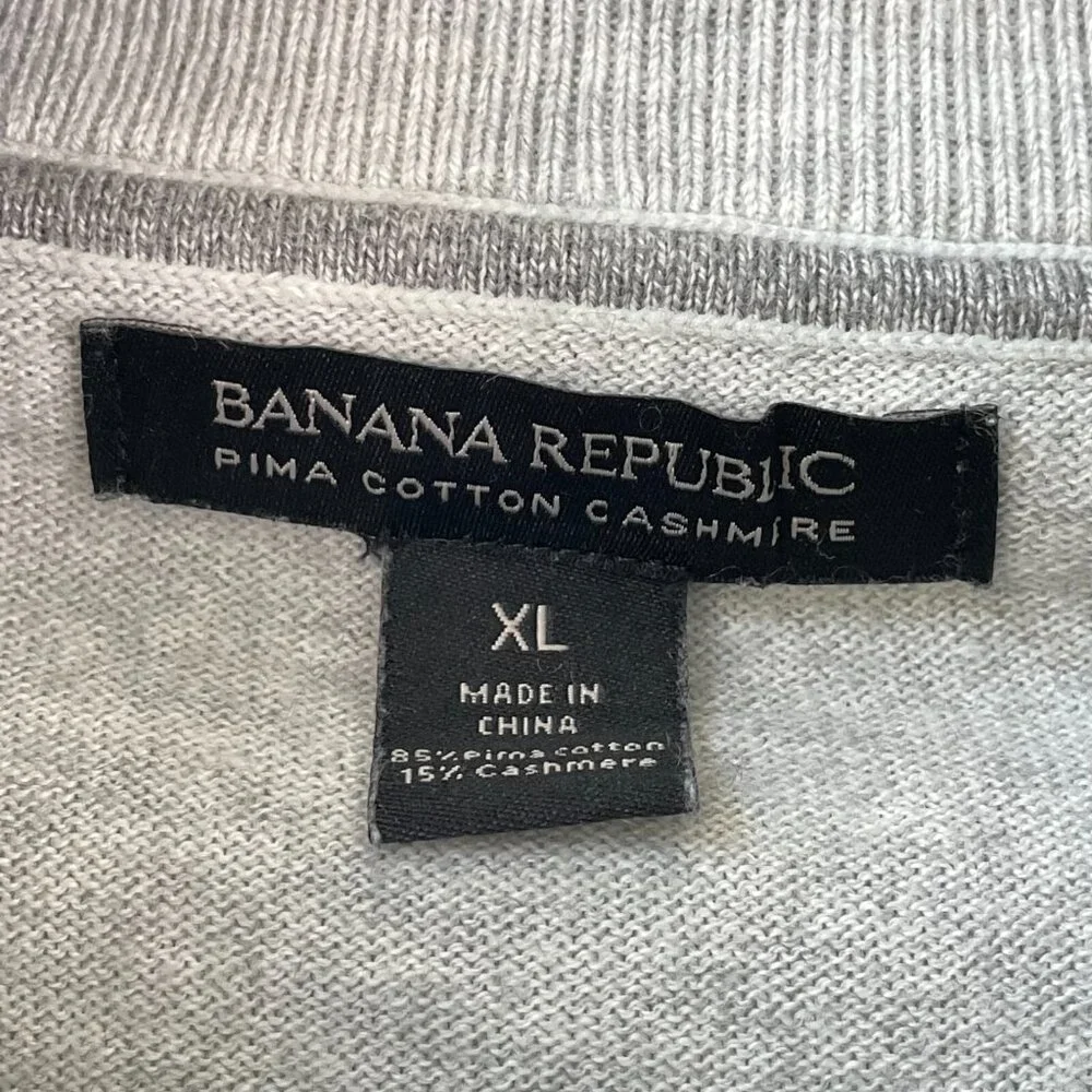 Banana Republic Mens XL Gray‎ Pima Cotton Cashmere Quarter Zip Pullover Sweater